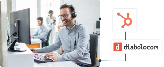 Os agentes têm acesso às informações dos clientes no HubSpot durante as chamadas na interface da Diabolocom.
